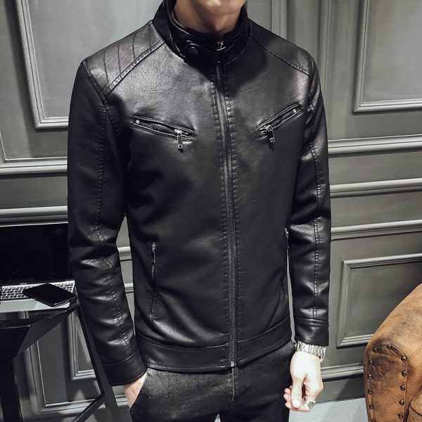 Leather jacket men's leather zipper cardigan men's jacket - Image 2